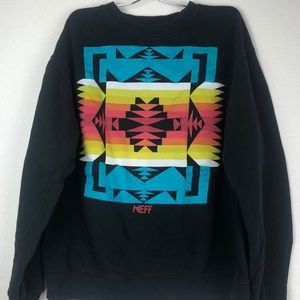 Neff Aztec Print Black Pullover Sweatshirt size M